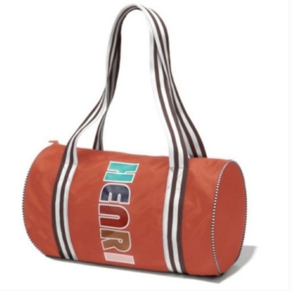 henri bendel Orange Striped Logo Duffle Tote